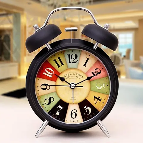 Vintage Twin Bell Table Alarm Clock with Night LED Function
