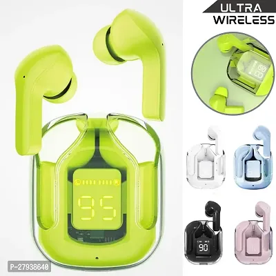 Bluetooth Wireless Ear pod Ultrapod with Display, Transparent Design, 20 Hrs Playtime with Fast Charging, Bluetooth 5.3 (GREEN)