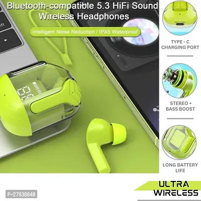 Bluetooth Wireless Ear pod Ultrapod with Display, Transparent Design, 20 Hrs Playtime with Fast Charging, Bluetooth 5.3 (GREEN)-thumb2