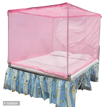 Traditional Semi-Cotton Plain Double Bed Mosquito Net With Cotton Edge (6X7 FT) (Pink)-thumb0