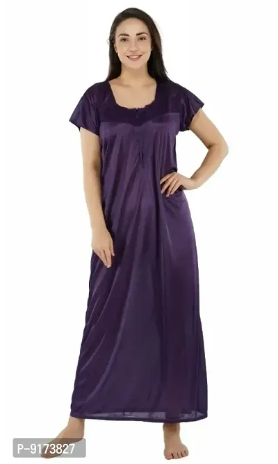 Fancy Satin Solid Nighty For Women-thumb0