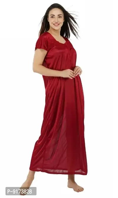 Fancy Satin Solid Nighty For Women-thumb5