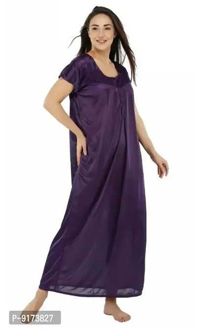 Fancy Satin Solid Nighty For Women-thumb2