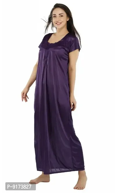 Fancy Satin Solid Nighty For Women-thumb3