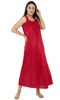 Fancy Sleeveless Satin Solid Nighty For Women-thumb4