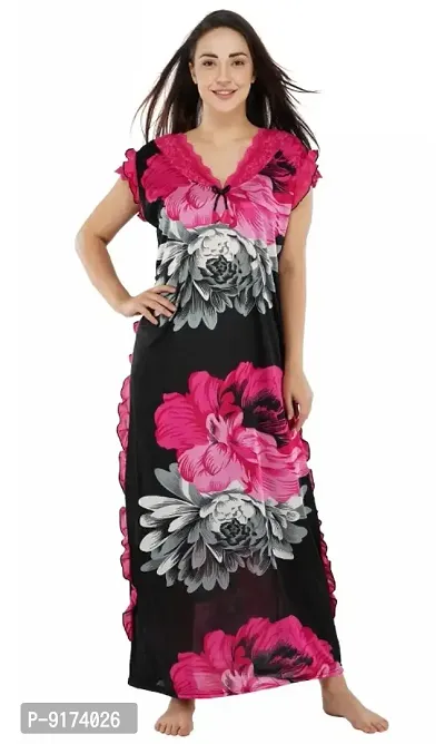 Fancy Satin Floral Nighty For Women-thumb0