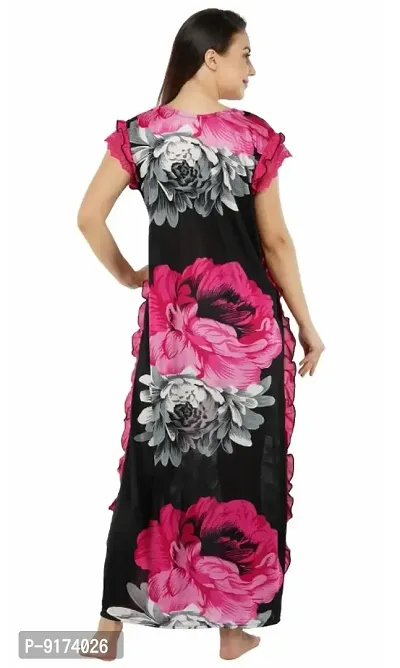 Fancy Satin Floral Nighty For Women-thumb2