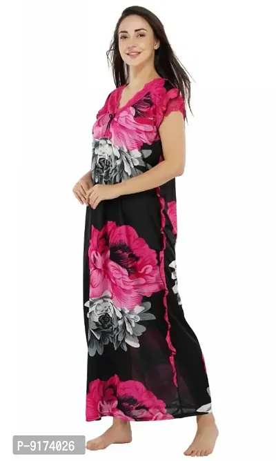 Fancy Satin Floral Nighty For Women-thumb4