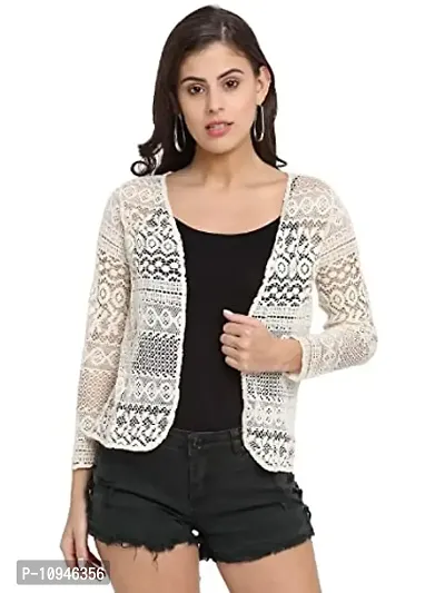 UnaOne Cotton Beige Full Sleeve Shrug for Women-thumb0