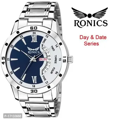Ronics BLUE DIAL AND SILVER STRAP DAY  DATE FUNCTIONING WATCH FOR BOYS Analog Watch - For Men-thumb0