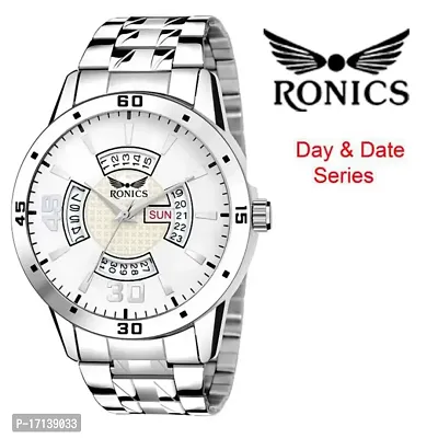 Ronics WHITE DIAL AND SILVER STRAP DAY  DATE FUNCTIONING WATCH FOR BOYS Analog Watch - For Men-thumb0