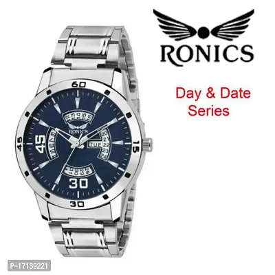 Ronics Letest Outstanding Explorer Blue Dial Metal Chain Stainless Steel Strap Premium Quality Watch