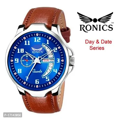 Ronics BLUE DIAL AND LETHER STRAP DAY  DATE FUNCTIONING WATCH FOR BOYS Analog Watch - For Men