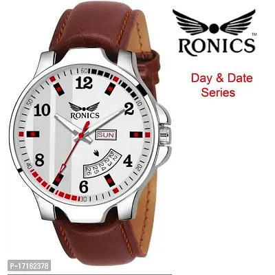 Ronics Outstanding Explorer WHITE Dial LEATHER Strap Premium Quality Day Date Watch