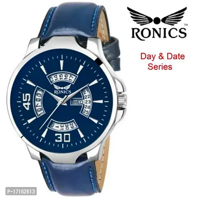 Ronics Outstanding Explorer BLUE Dial LEATHER Strap Premium Quality Day Date Watch  Style ID