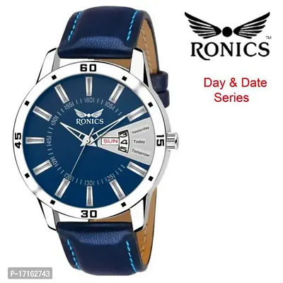 Ronics Outstanding Explorer BLUE Dial LEATHER Strap Premium Quality Day Date Watch-thumb0