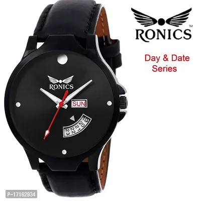 Ronics Outstanding Explorer Black Dial LEATHER Strap Premium Quality Day Date Watch