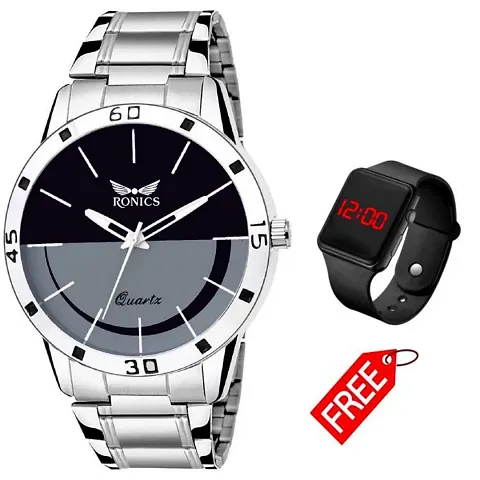 Ronics Outstanding Explorer Dial Metal Chain Stainless Strap Premium Quality Watch+1CHILD WATCH