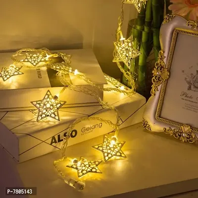 NSCC 14 LED Small Star Shape Golden Metal String Light Plug-in Mode with Rice Metal Fairy Lights for Home Decorati-thumb0