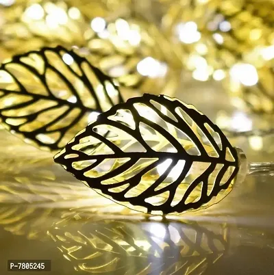 NSCC Golden Metal Leaf String 14 Led Decorative Lights(Warm White 4-Meters,Corded electric,Plastic)-thumb0