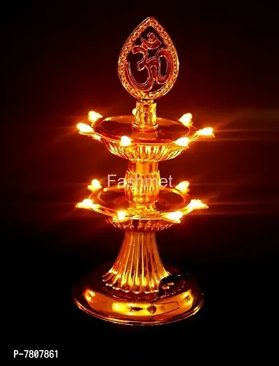 NSCC Plastic Electric Pooja Diya Light LED Lamp Deepak 2 Layers for Diwali Festival (Golden)