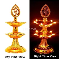 NSCC Plastic Electric Pooja Diya Light LED Lamp Deepak 2 Layers for Diwali Festival (Golden)-thumb2
