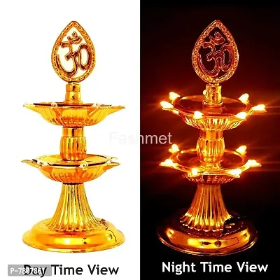NSCC Plastic Electric Pooja Diya Light LED Lamp Deepak 2 Layers for Diwali Festival (Golden)-thumb3