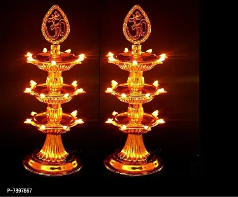NSCC Electric Pooja Diya Light LED Lamp Deepak 3 Layers for Diwali Festival,Plastic (Golden, Pack of 1)-thumb3