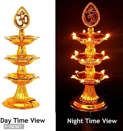 NSCC Electric Pooja Diya Light LED Lamp Deepak 3 Layers for Diwali Festival,Plastic (Golden, Pack of 1)-thumb4