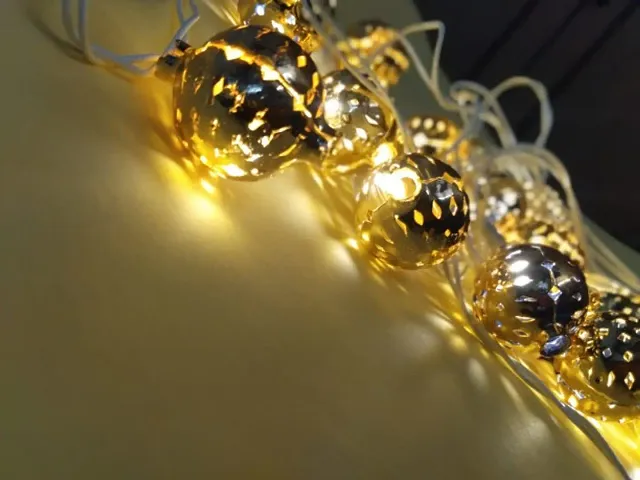 NSCC 16 Golden Metal Ball  4 m LED Golden Ball Fairy String Lights for Balcony Living Room Curtains Mirror Bedroom Decoration, 2 Pin Plug Operated, Pixel LED Warm White