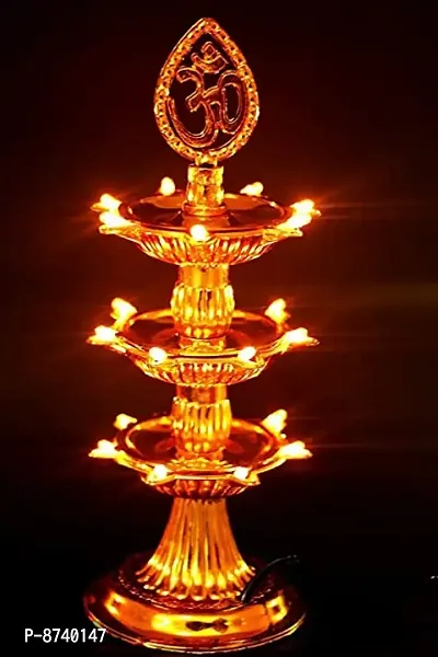 Electrical Plastic Double Layer LED Golden OM Design Electric Diya(3 Layer (21 LED Diya)) Decorative Lamp for Temple Decoration