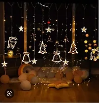 Christmas Curtain Fairy Lights, 138 LED Stars Curtain String Lights with Christmas Tree Reindeer Bell 8 Flash Modes Plug in Indoor Outdoor Decorati-thumb1