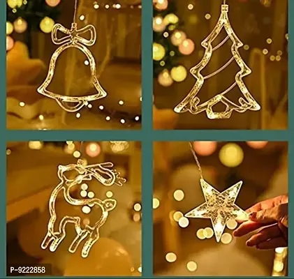 Christmas Curtain Fairy Lights, 138 LED Stars Curtain String Lights with Christmas Tree Reindeer Bell 8 Flash Modes Plug in Indoor Outdoor Decorati-thumb3
