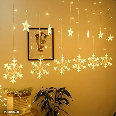 Christmas Snowflake LED Curtain Lights for Christmas, Diwali, Wedding, Window, Festive, 2.5 m, (6+6 , Pack of 1) Warm White Light, Diwali Lights , Lights for Diwali-thumb0