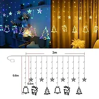 Christmas Curtain Fairy Lights, 138 LED Stars Curtain String Lights with Christmas Tree Bell 8 Flash Modes Plug in Indoor Outdoor Decoration Lightning Christmas Multicolor-thumb1
