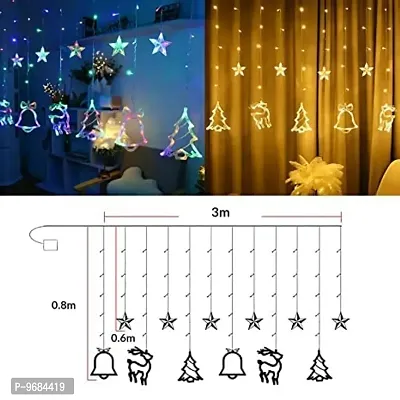 Christmas Curtain Fairy Lights, 138 LED Stars Curtain String Lights with Christmas Tree Bell 8 Flash Modes Plug in Indoor Outdoor Decoration Lightning Christmas Multicolor-thumb2