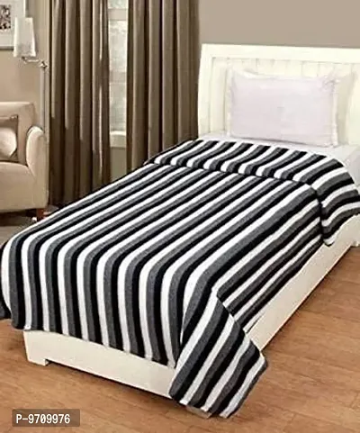 Light Weight Black and White Stripe Fleece Blanket(Pack of 1 Pc) Single Bed, Bedsheet for All Seasons Super Soft Plush and Luxurious AC Blanket Warm and Cozy-thumb0