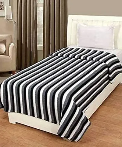 Light Weight Black and White Stripe Fleece Blanket(Pack of 1 Pc) Single Bed, Bedsheet for All Seasons Super Soft Plush and Luxurious AC Blanket Warm and Cozy