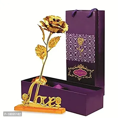 Artificial Golden Rose Flower with Love Stand | 24K Gold Plated Rose with Love Stand in Gift Box with Carry Bag | Best Valentine&rsquo;s Day,Friendship&rsquo;s Day, Rose Day, Birthday Gift.-thumb0