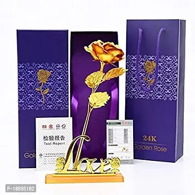 Artificial Golden Rose Flower with Love Stand | 24K Gold Plated Rose with Love Stand in Gift Box with Carry Bag | Best Valentine&rsquo;s Day,Friendship&rsquo;s Day, Rose Day, Birthday Gift.-thumb3