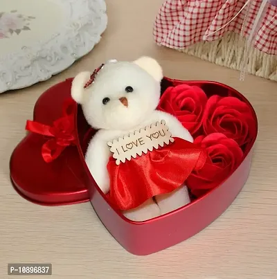 Valentine Day Gift for Wife Husband Girlfriend Boyfriend Girls Boys - Valentines Special Artificial Rose with Teddy Soft Toy Set Birthday Gifts in heartbox Girls- Box Flower-thumb0