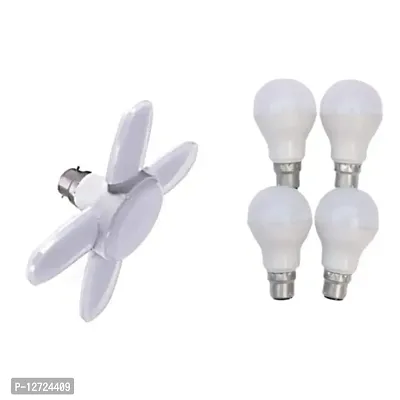 Combo Bright Portable Fan Shape With Led Swings (Pack of 1)  9-Watts LED Bulb Cool White (Pack of 4 pcs)-thumb0