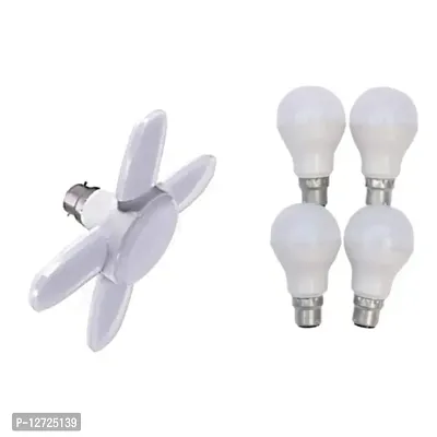 Combo Bright Portable Fan Shape With Led Swings 20W Led Bulb (pack of 1 Pcs)  12-Watts LED Bulb Cool White (Pack of 4 Pcs)-thumb0