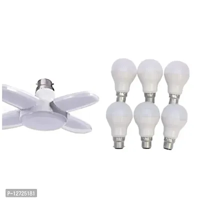 Combo Bright Portable Fan Shape With Led Swings 20W Led Bulb (pack of 1 Pcs)  9-Watts LED Bulb Cool White (Pack of 6 Pcs)-thumb0
