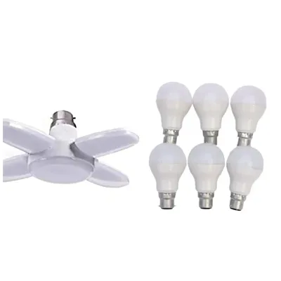 Combo Bright Portable Fan Shape With Led Swings 20W Led Bulb (pack of 1 Pcs)  9-Watts LED Bulb Cool White (Pack of 6 Pcs)