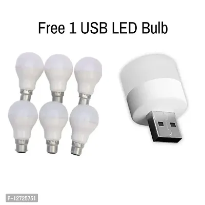 9-Watts LED Bulb Cool White (Pack of 6 Pcs)  1 PC USB Led Bulb Free