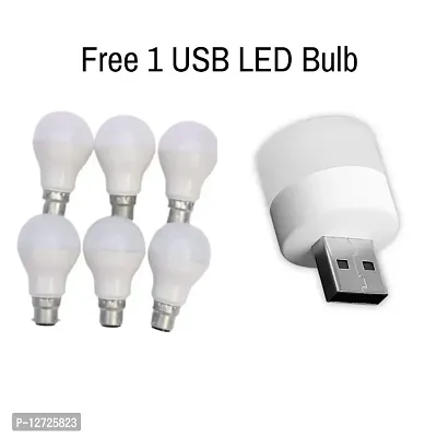 12-Watts LED Bulb Cool White (Pack of 6 Pcs)  1 PC USB Led Bulb Free