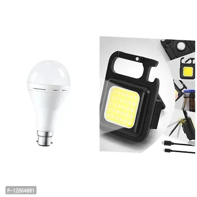 12W B22D LED White Emergency Bulb LED Backup upto 4 Hrs  Multifunction Keychain Led Light with Bottle Opener Combo-thumb0