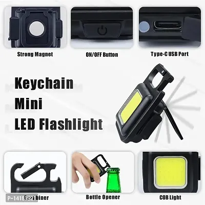 Cob Keychain Work Light - 2 Pack Keychain Lights, 4 Light Modes Rechargeable Keychain Flashlights with Folding Bracket Bottle Opener Magnetic Base for Fishing Walking Camping, Abs-thumb2