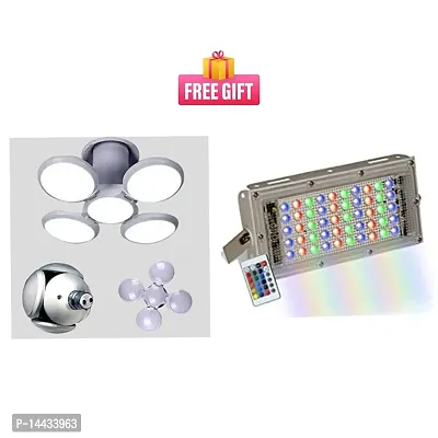 Combo 40W Cool Day White Football LED Light Bulb  50W RGB LED Brick Light Multi Color with Remote IP66 LED Flood Light (Pack of 1)